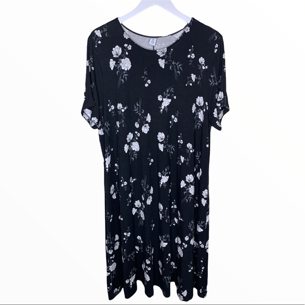 OLD NAVY Tall Black Floral Cap Sleeve Flowy Swing Dress XXL 2X